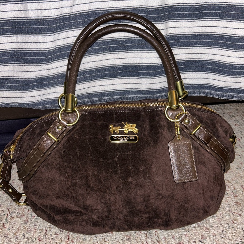 Coach Dark Brown Suede Satchel